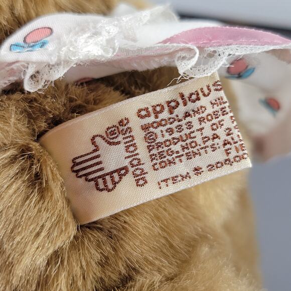 Applause Plush Bunny 12" Vintage 1985 Rakes Wood Face Lace Dress Collectible - Picture 11 of 16